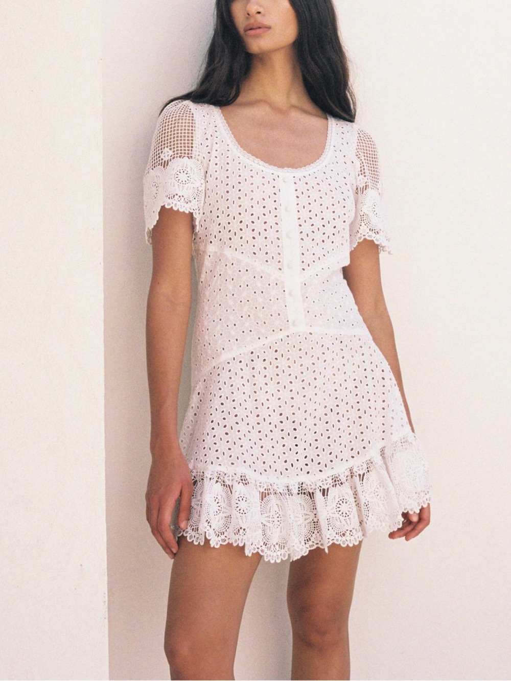 Maia Bergman Ori Dress M White Eyelet Lace Babydoll Cottagecore Bridal Boho